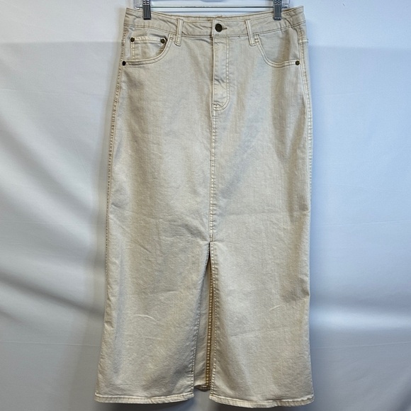 Oat New York Split Hem Ecru Denim Maxi Skirt Women's 12 - Picture 2 of 6